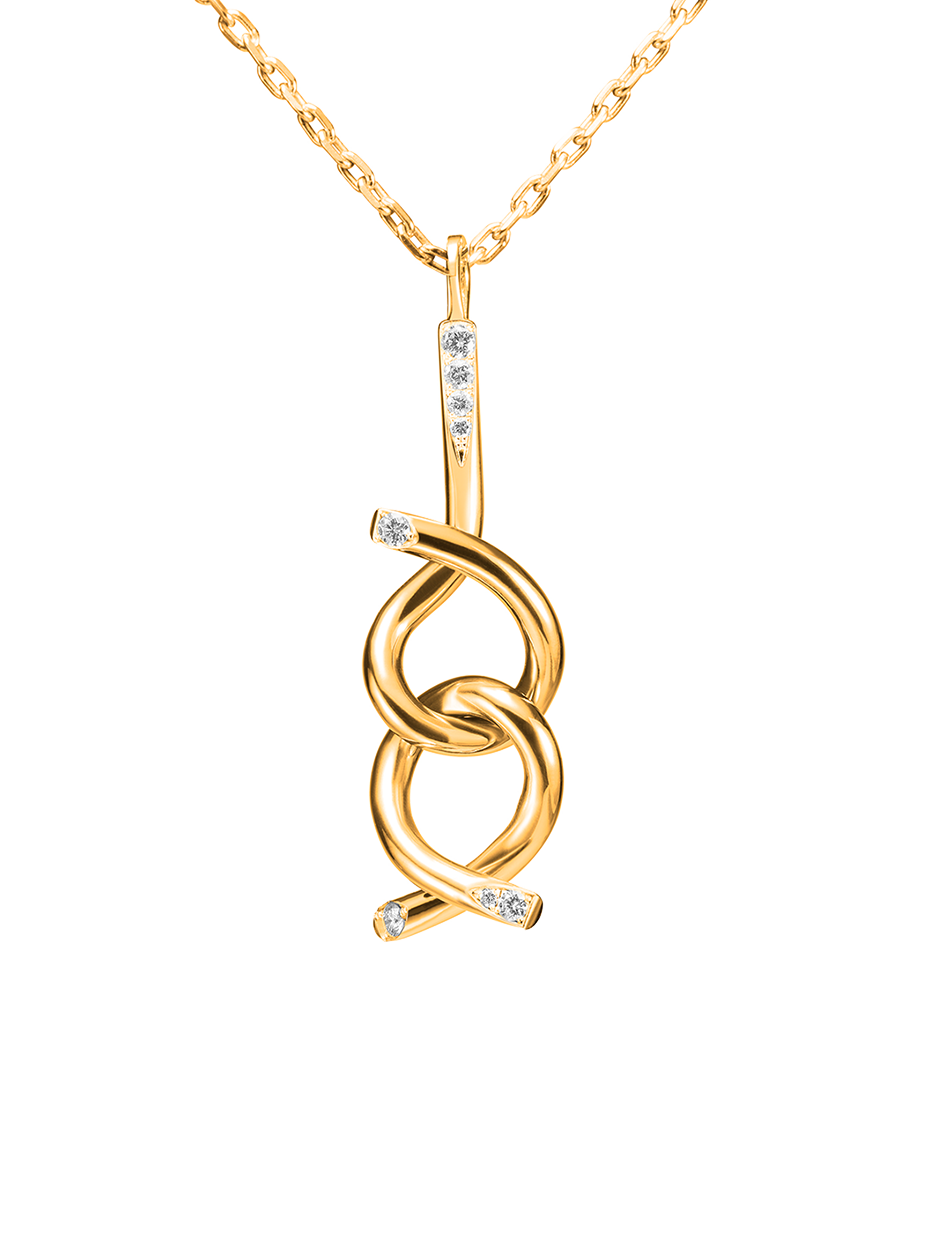 Brain teaser necklace, 18K gold and diamond