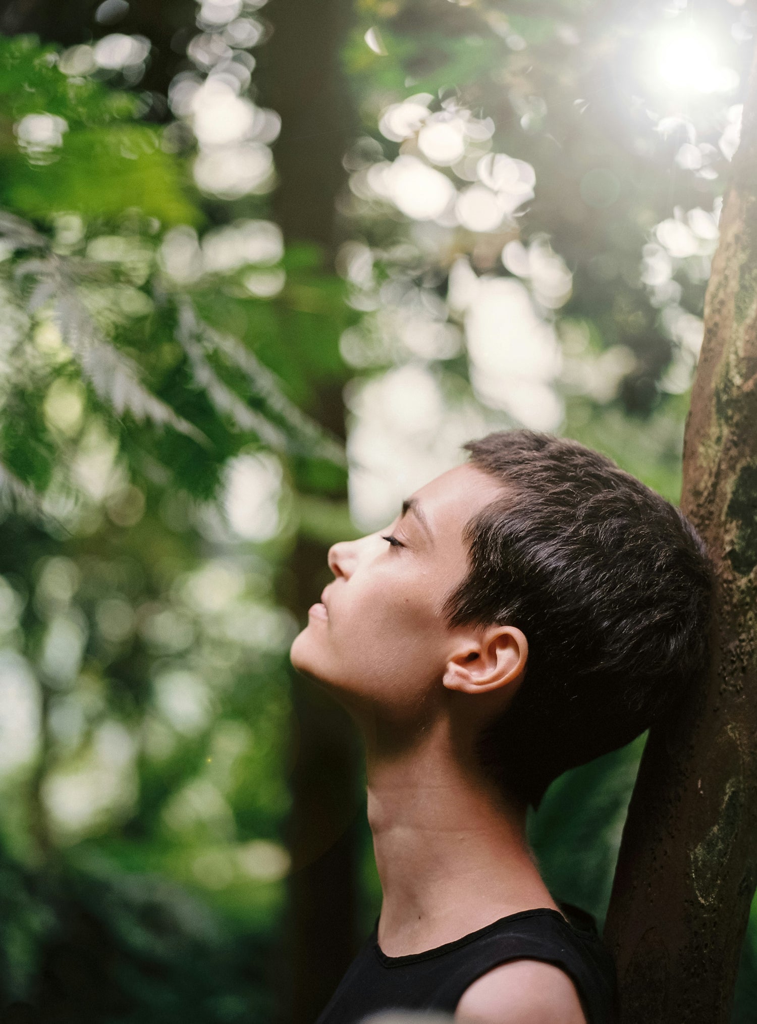 Woman breathing in a forest