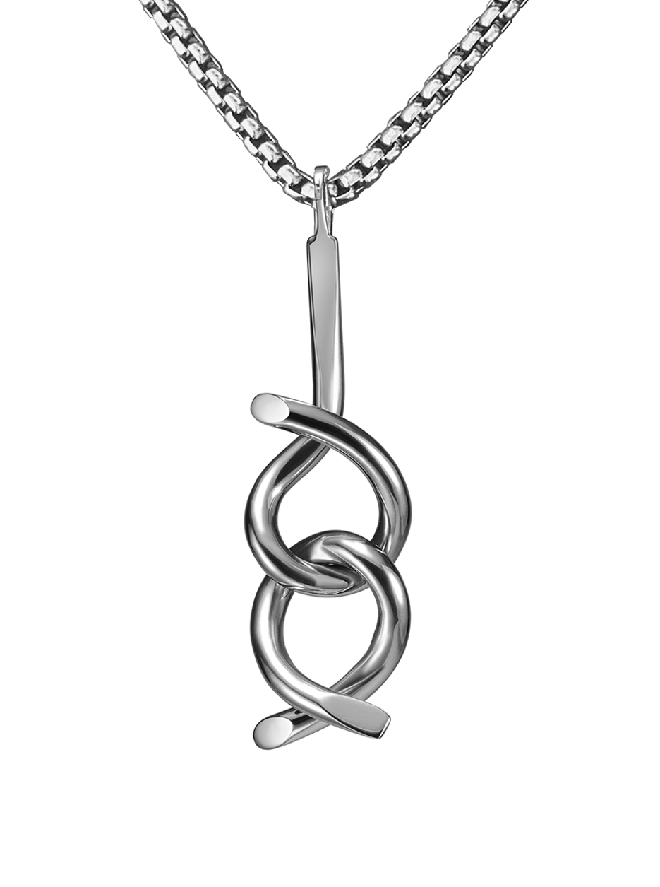 Brain teaser necklace, polished titanium